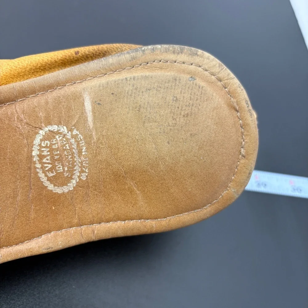 Evans Mens Travel Slippers 10 Tan Leather‎ Vintage Packable Flats with Pouch